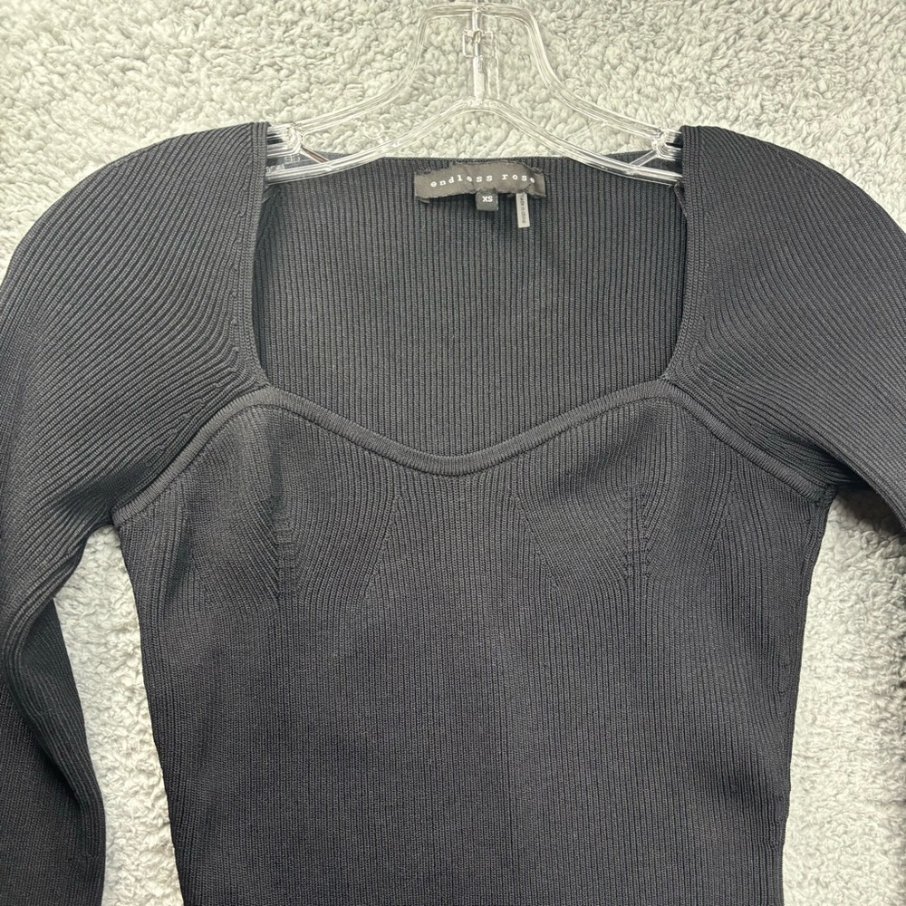 Endless Rose Dress Sz XS Black Textured Body Con Mini Stretch Long Sleeve - Picture 4 of 7